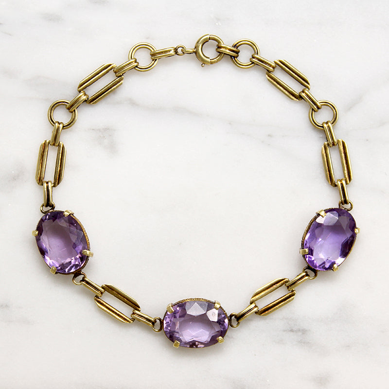 Flirty Art Deco Amethyst & Gold Link Bracelet