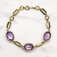Flirty Art Deco Amethyst & Gold Link Bracelet