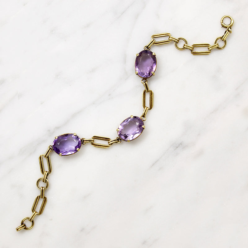 Flirty Art Deco Amethyst & Gold Link Bracelet