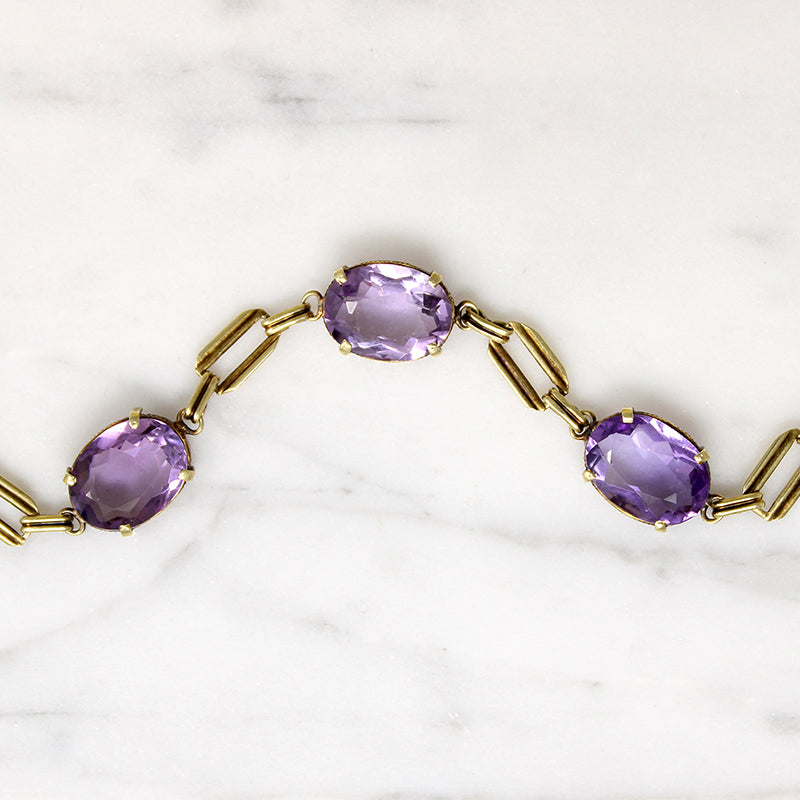 Flirty Art Deco Amethyst & Gold Link Bracelet