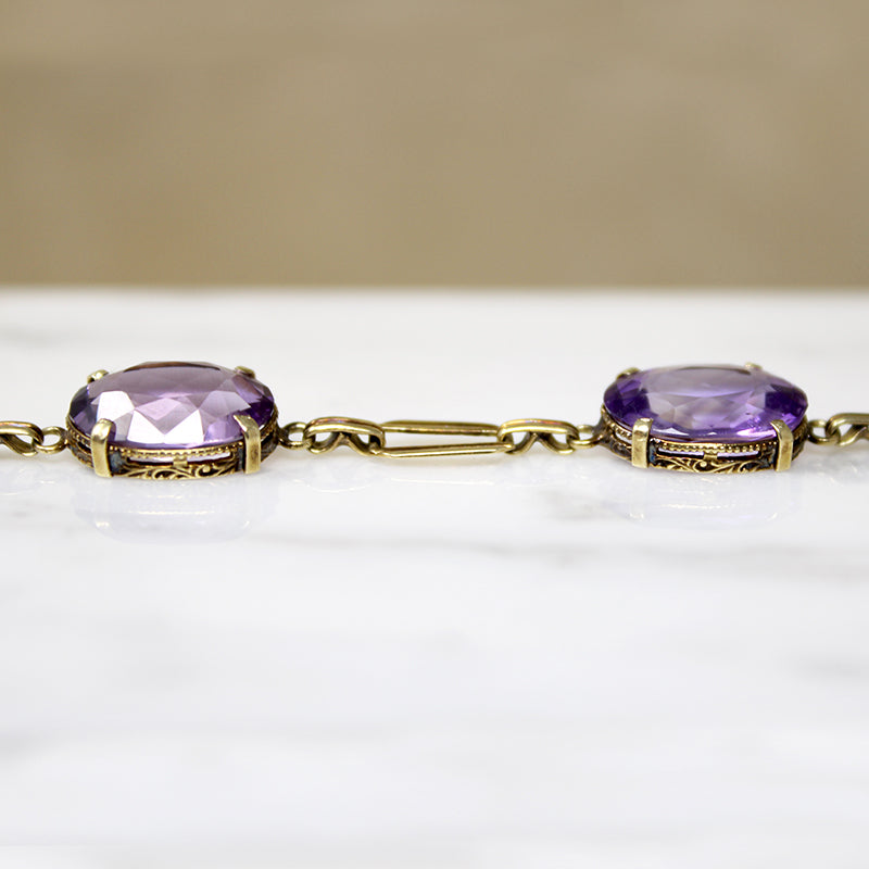 Flirty Art Deco Amethyst & Gold Link Bracelet