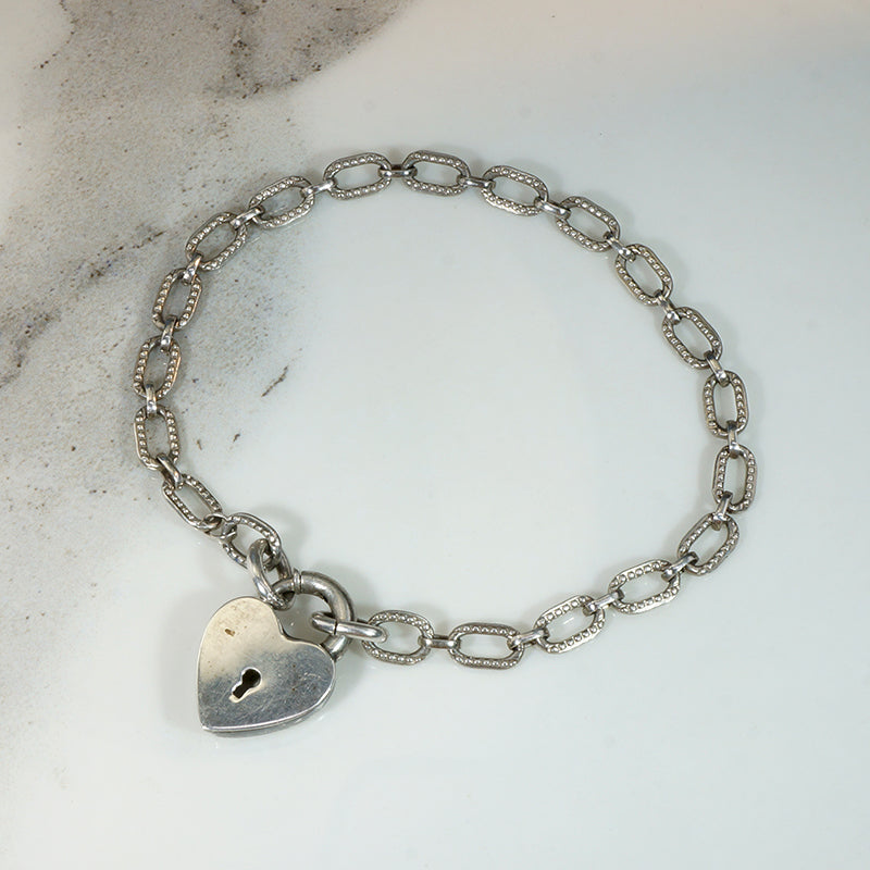 Adorable Victorian Revival Sterling Heart "Lock" Bracelet