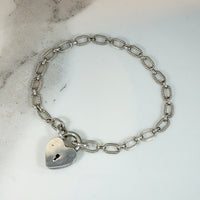 Adorable Victorian Revival Sterling Heart "Lock" Bracelet