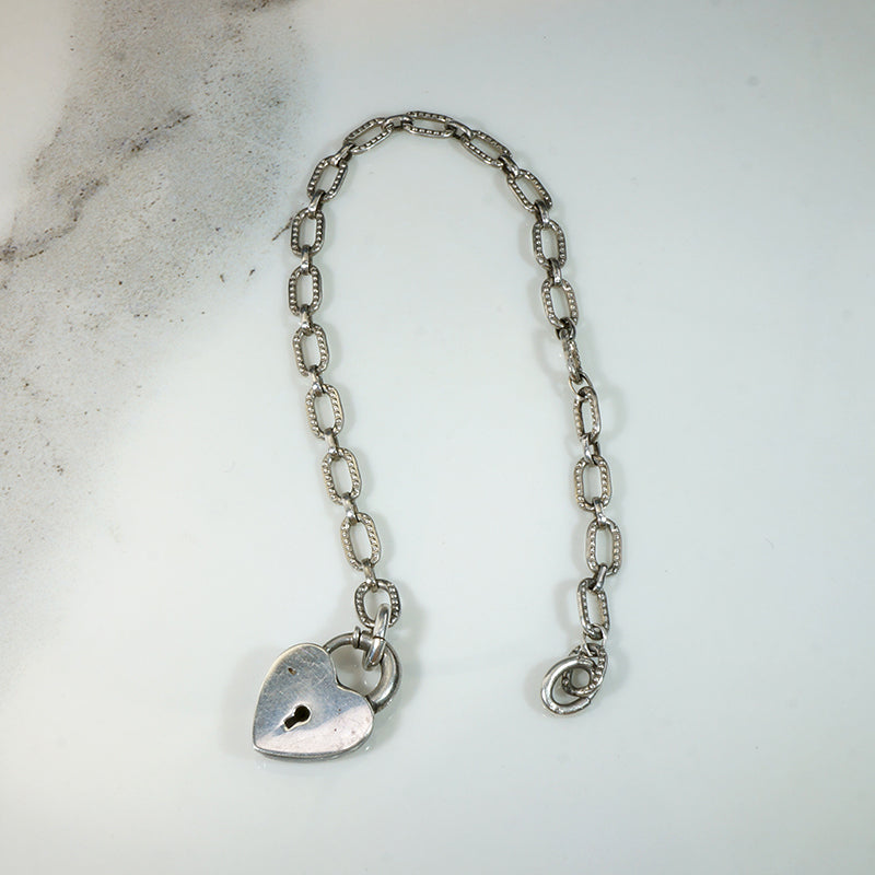 Adorable Victorian Revival Sterling Heart "Lock" Bracelet