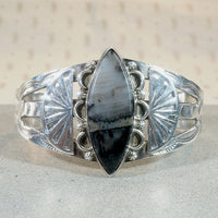 Gray & Black Agate in Embellished Sterling Cuff 