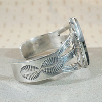 Gray & Black Agate in Embellished Sterling Cuff 