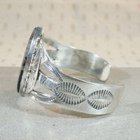 Gray & Black Agate in Embellished Sterling Cuff 
