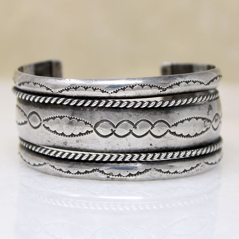 Navajo Sterling Cuff with Rocker Designs by TAHE