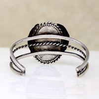 Dramatic Turquoise in Leafy Silver Cuff Bracelet