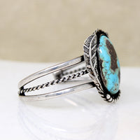 Dramatic Turquoise in Leafy Silver Cuff Bracelet