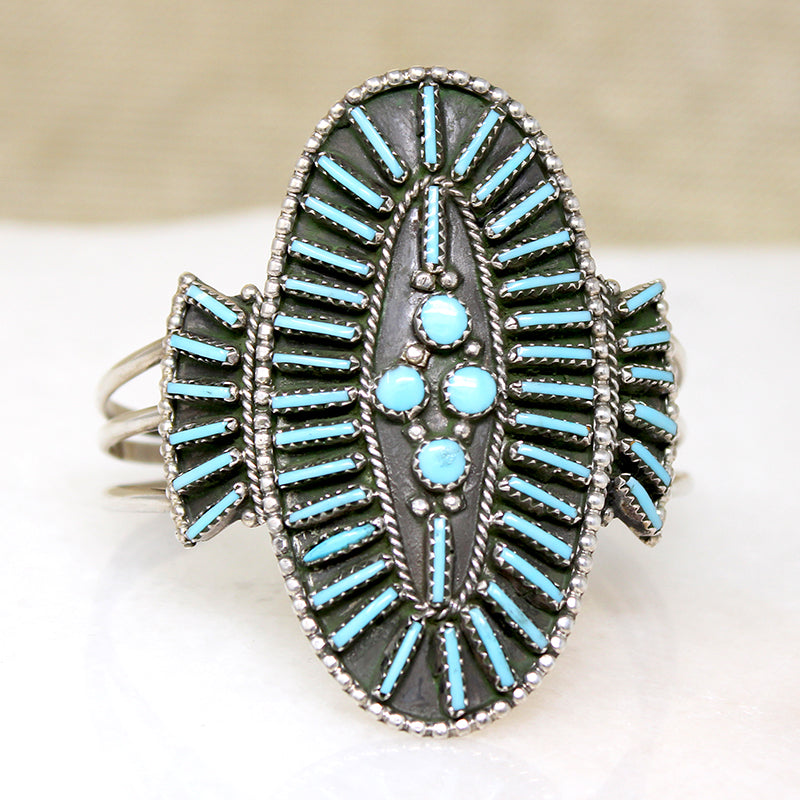 Turquoise-Colored Glass Petit Point Cuff Bracelet