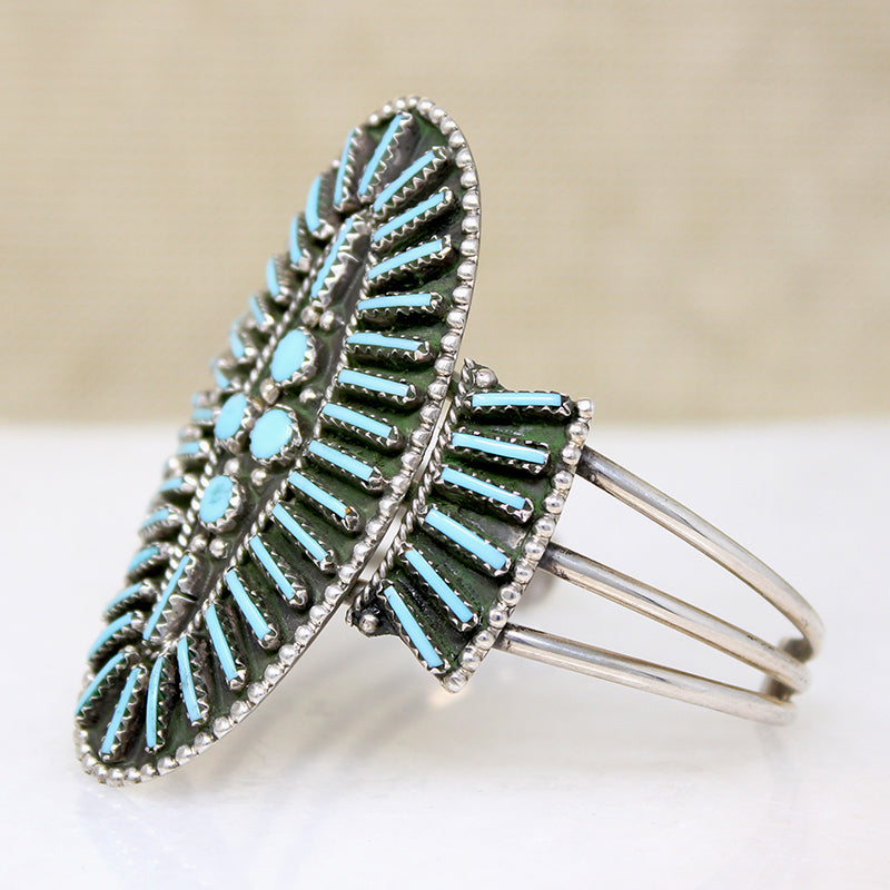 Turquoise-Colored Glass Petit Point Cuff Bracelet