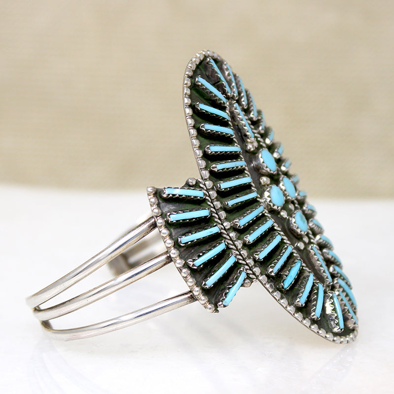 Turquoise-Colored Glass Petit Point Cuff Bracelet