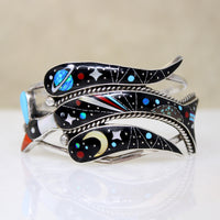 Vibrant Inlaid Bird Cuff Bracelet by R & R Glodove