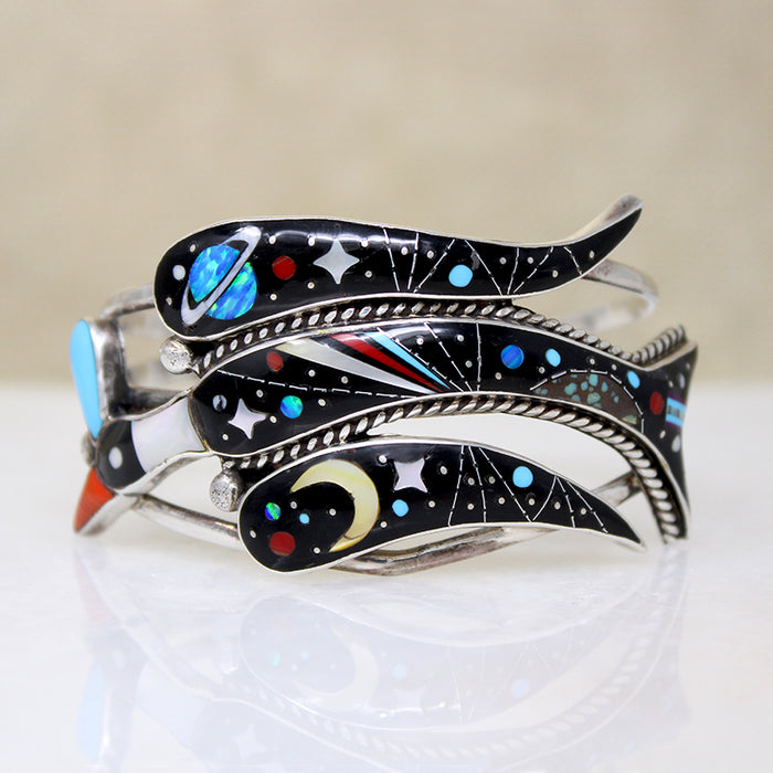 Vibrant Inlaid Bird Cuff Bracelet by R & R Glodove