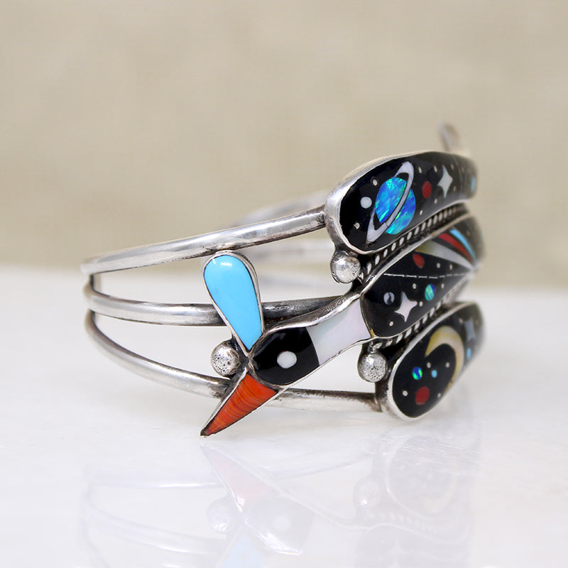 Vibrant Inlaid Bird Cuff Bracelet by R & R Glodove