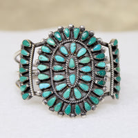 Zuni Turquoise Petit Point & Sterling Cuff Signed Wallace