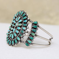 Zuni Turquoise Petit Point & Sterling Cuff Signed Wallace