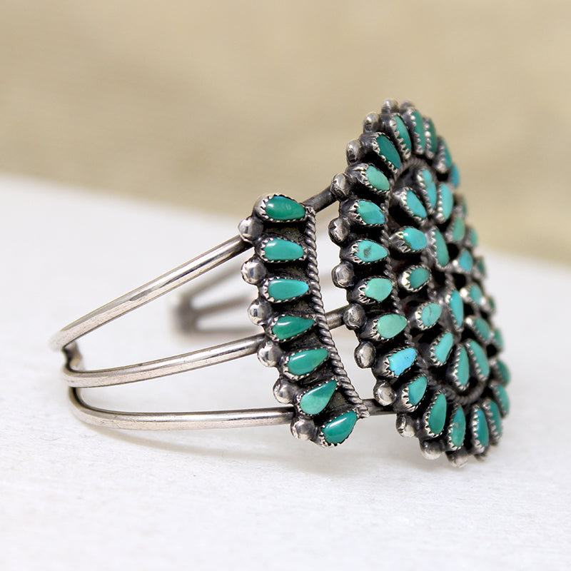 Zuni Turquoise Petit Point & Sterling Cuff Signed Wallace