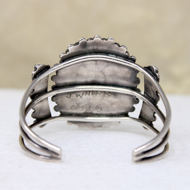 Zuni Turquoise Petit Point & Sterling Cuff Signed Wallace