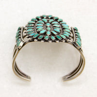 Zuni Turquoise Petit Point & Sterling Cuff Signed Wallace