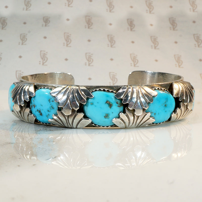 Signed Zuni Turquoise & Sterling Silver Cuff