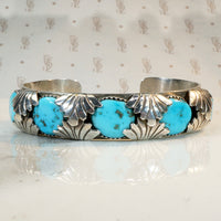 Signed Zuni Turquoise & Sterling Silver Cuff