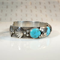 Signed Zuni Turquoise & Sterling Silver Cuff