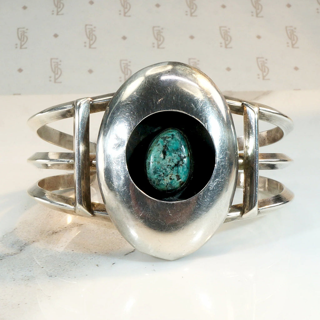 Uncanny Green Turquoise & Sterling Shadowbox Cuff