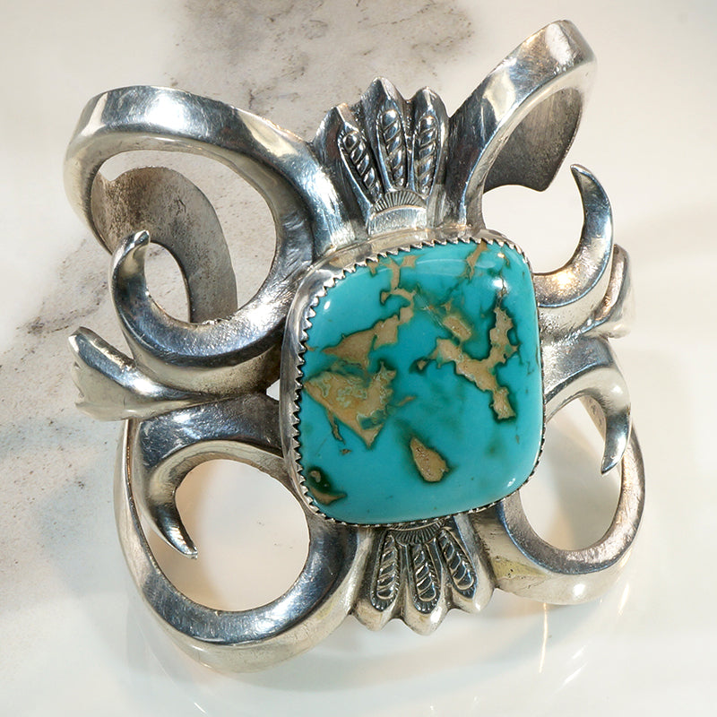 Exuberant Sand Cast Turquoise & Silver Cuff Bracelet