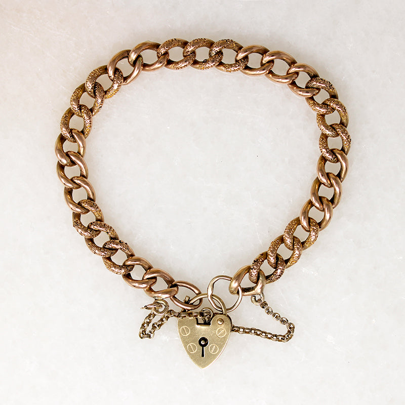 Charming English Rosy Gold Heart Lock Bracelet