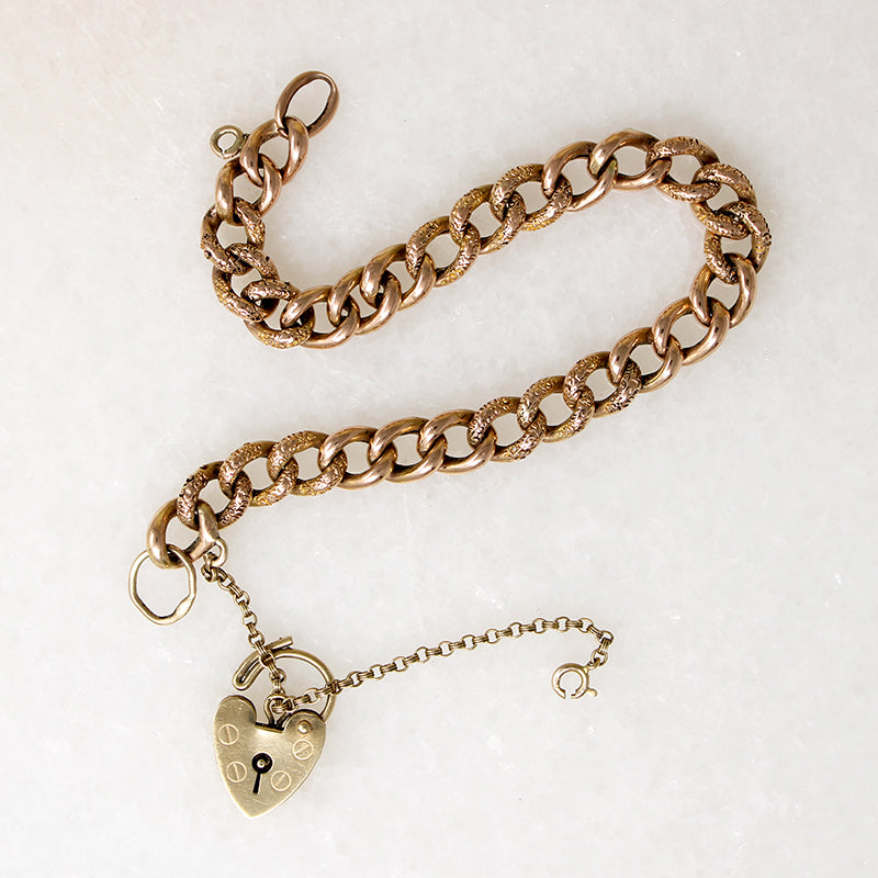 Charming English Rosy Gold Heart Lock Bracelet