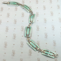 Pale Green Guilloché Enameled Silver Bracelet