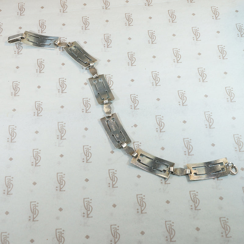 Pale Green Guilloché Enameled Silver Bracelet