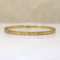 Engraved Gold Bangle Bracelet with Single Diamond