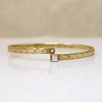 Engraved Gold Bangle Bracelet with Single Diamond