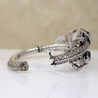 Sinuous Sterling Chinese Dragon Bangle with Lapis & Coral