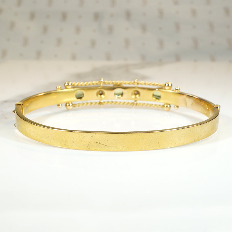 English 15ct Gold Bangle with Peridot & Diamonds