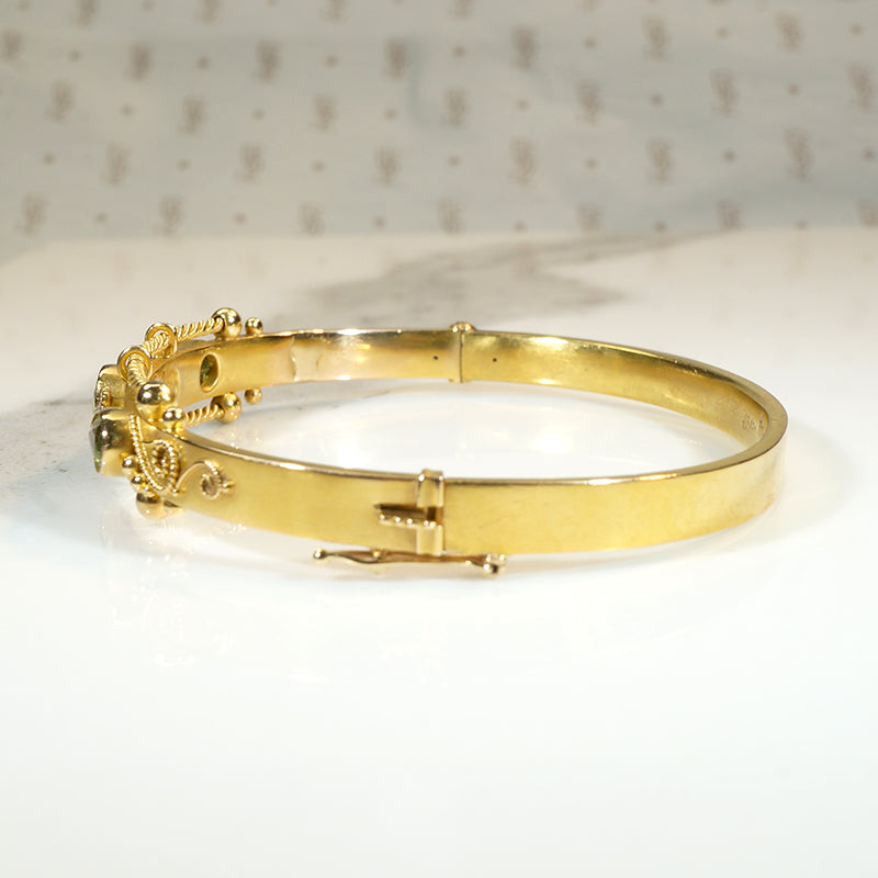 English 15ct Gold Bangle with Peridot & Diamonds