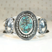 Dramatic 1950s Sterling & Turquoise Cuff Bracelet 