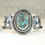 Dramatic 1950s Sterling & Turquoise Cuff Bracelet 
