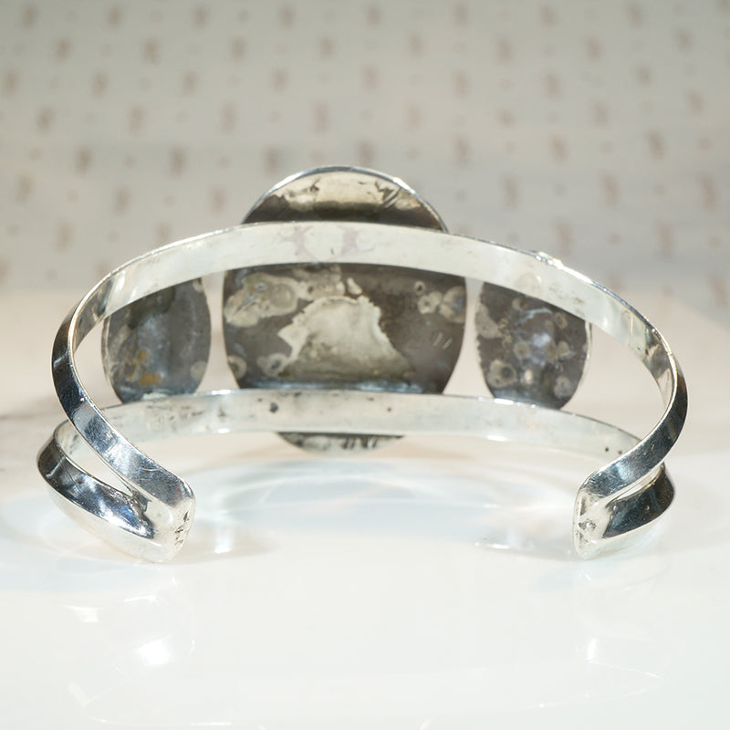 Dramatic 1950s Sterling & Turquoise Cuff Bracelet 