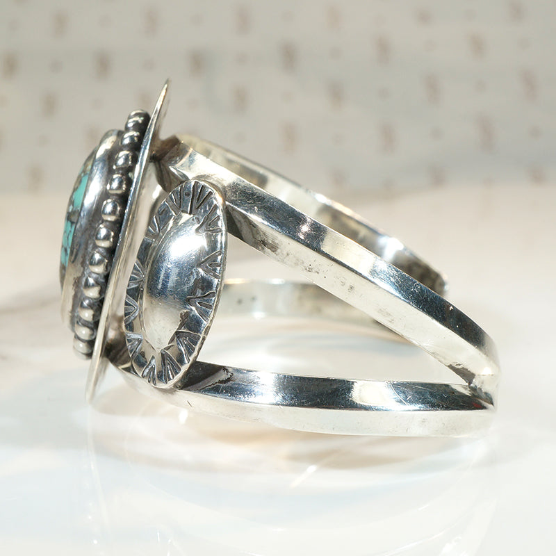 Dramatic 1950s Sterling & Turquoise Cuff Bracelet 
