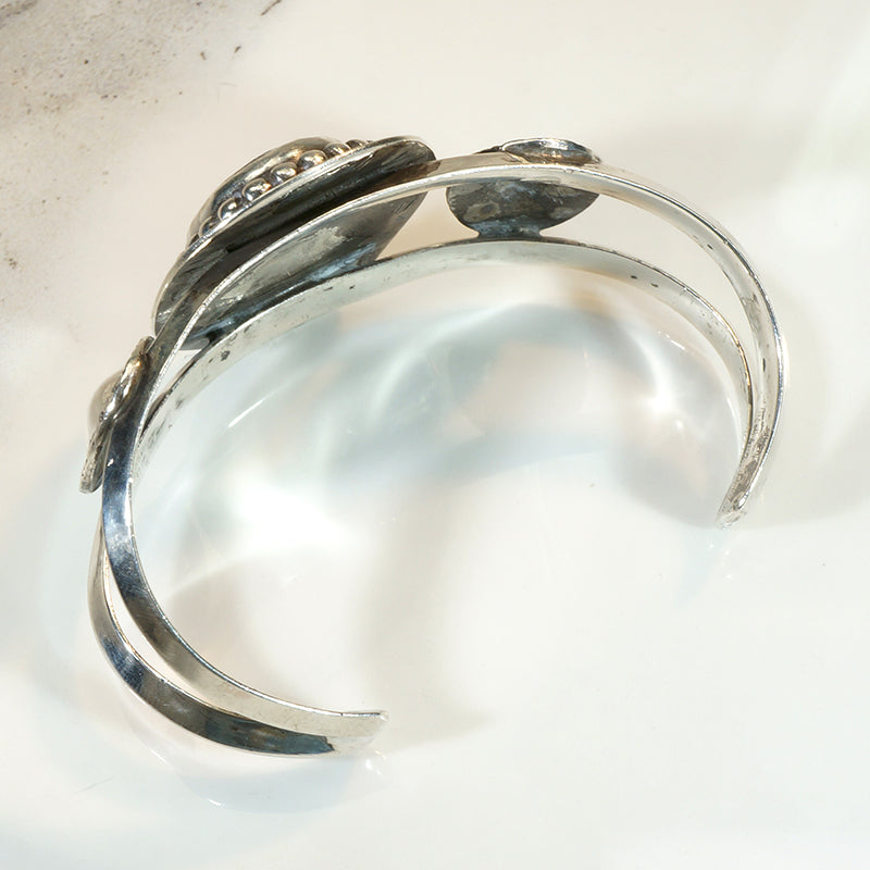 Dramatic 1950s Sterling & Turquoise Cuff Bracelet 