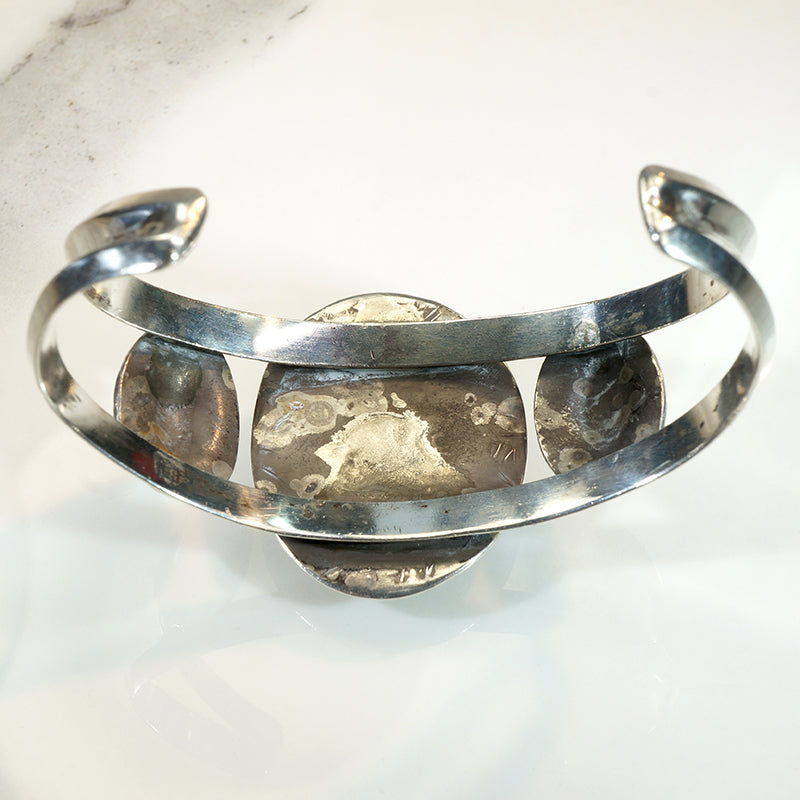 Dramatic 1950s Sterling & Turquoise Cuff Bracelet 