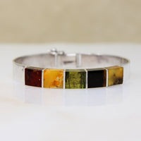 Mid Century Sterling Bracelet with Multi-Colored Amber
