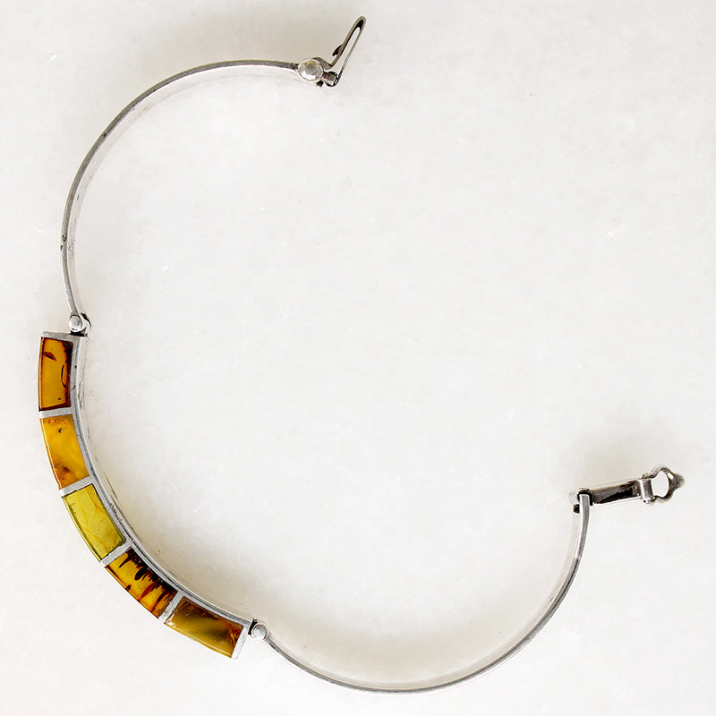 Mid Century Sterling Bracelet with Multi-Colored Amber