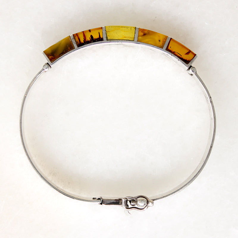 Mid Century Sterling Bracelet with Multi-Colored Amber