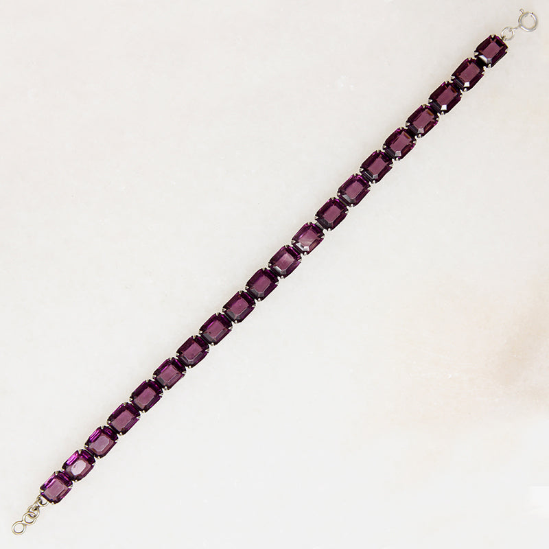 Playful Purple Glass in Silver Link Bracelet