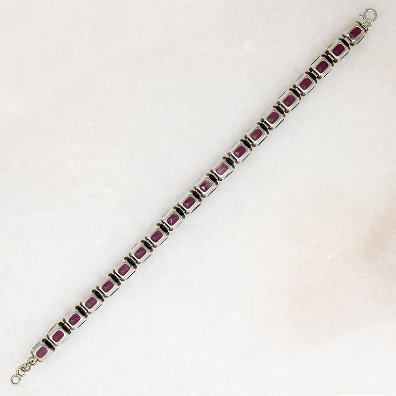 Playful Purple Glass in Silver Link Bracelet
